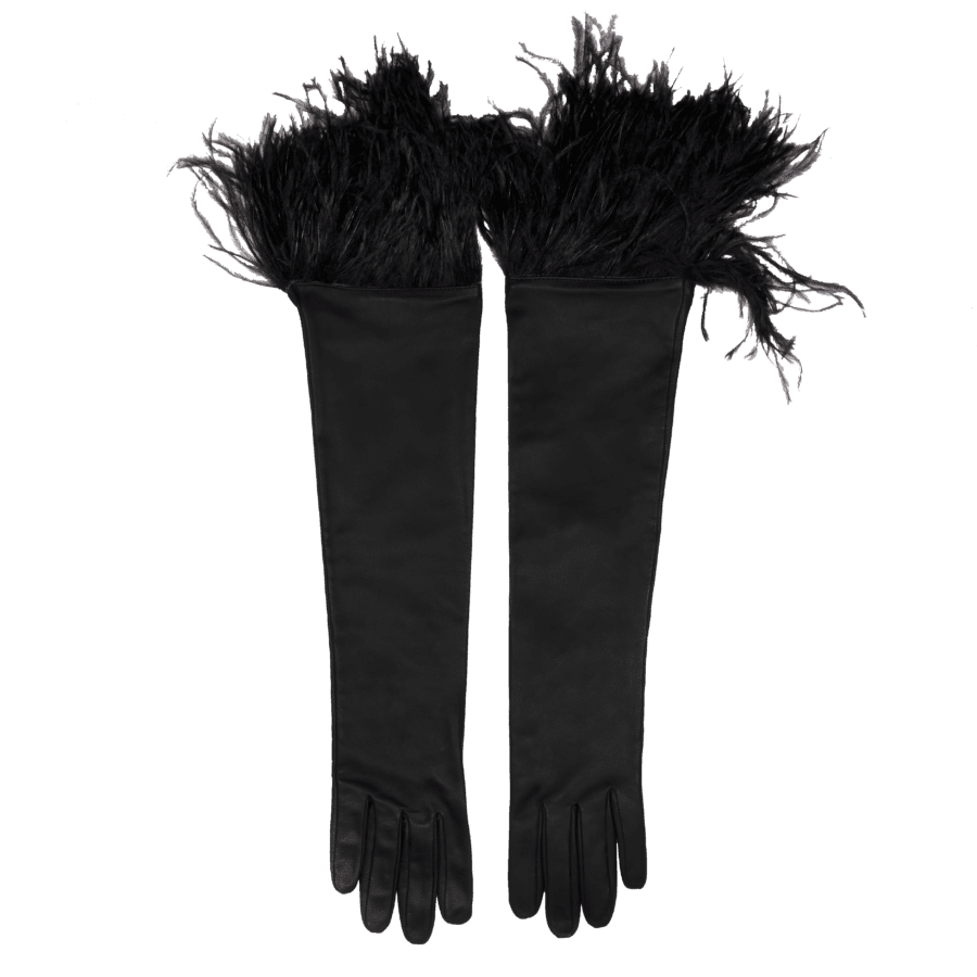 Elif Domanic Long Narina Gloves With Ostrich Feathers