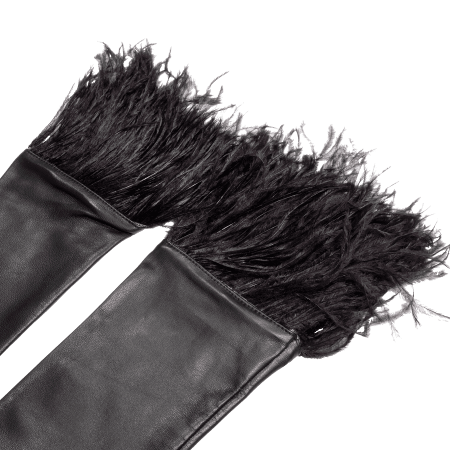 Elif Domanic Long Narina Gloves With Ostrich Feathers