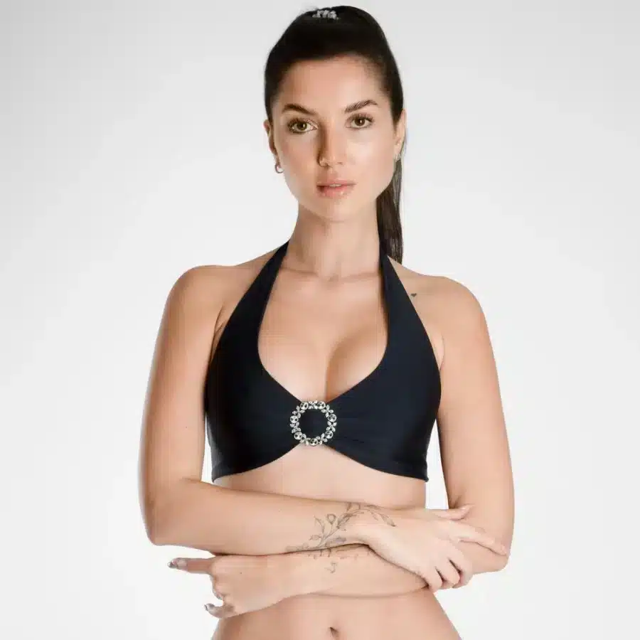 Lucky Cheeks | Shine In Black - Halter-neck bikini top - Black