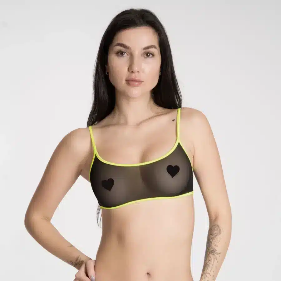 Lucky Cheeks | Sheer Black Neon Yellow - Mesh Bralette - Black/Yellow