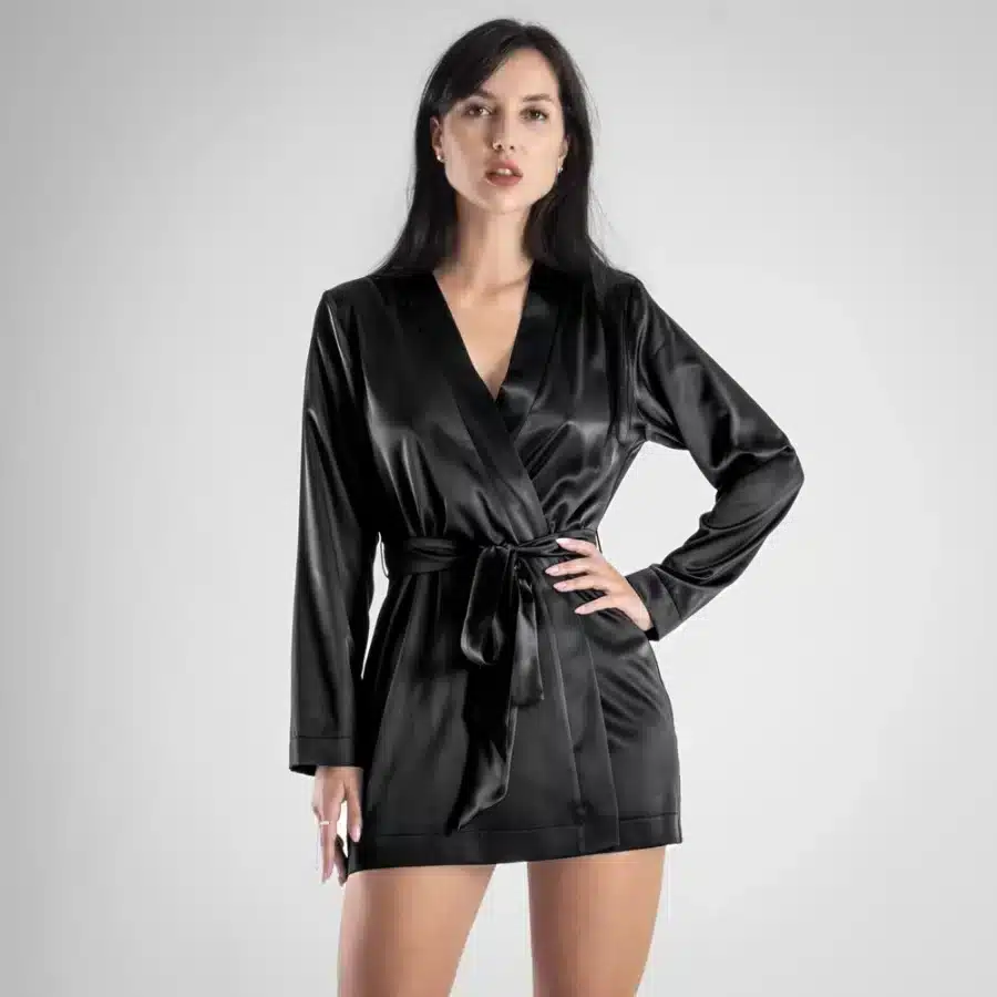 Lucky Cheeks | Black Satin Flame - Sexy short kimono
