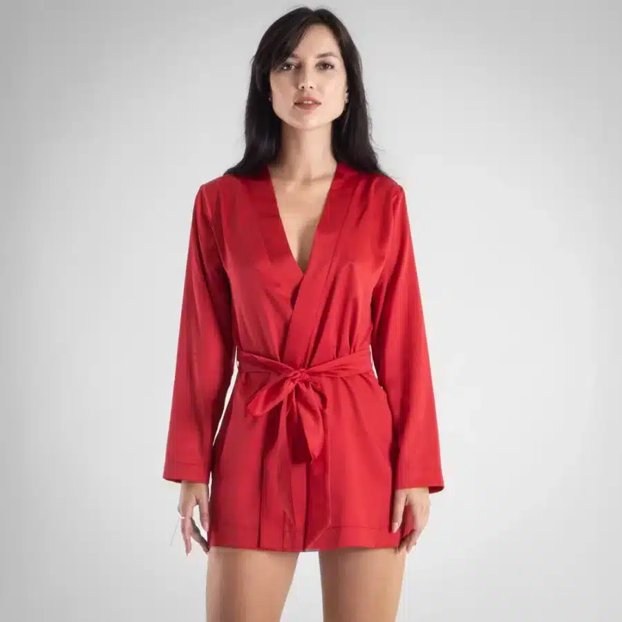 Lucky Cheeks | Red Satin Flame - sexy short kimono - Red