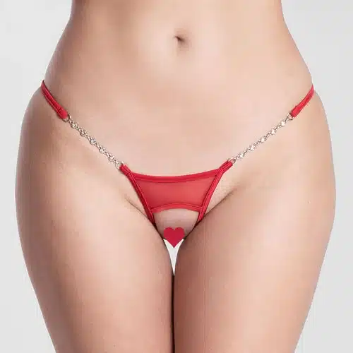 Lucky Cheeks | Transparent Red - Ouvert Panty with Open Back and Jewelry